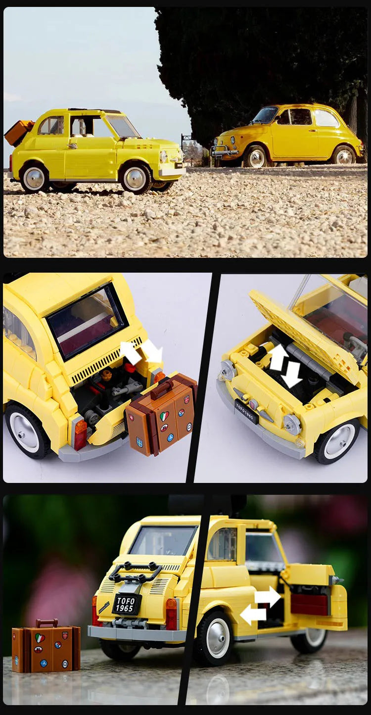 Fiat 500 Building Blocks 10271 Classic Yellow Car Model Creator (960pcs)