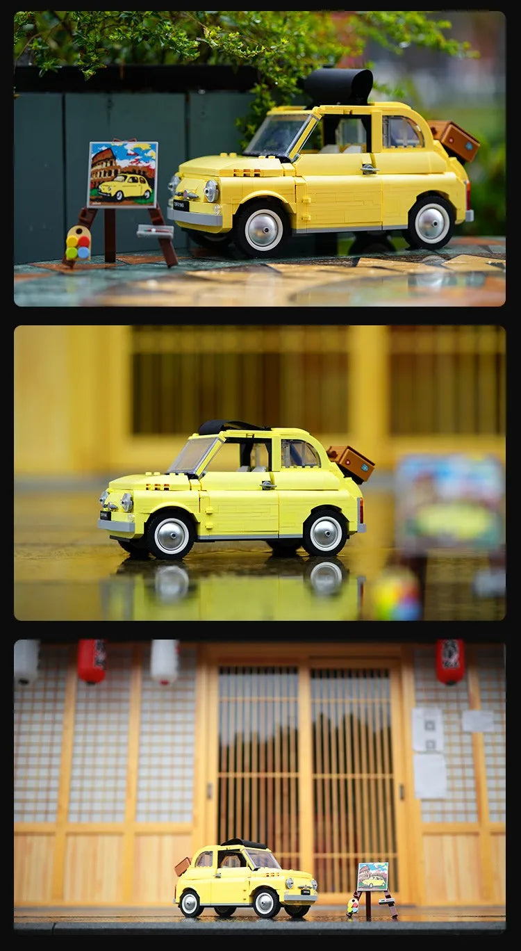 Fiat 500 Building Blocks 10271 Classic Yellow Car Model Creator (960pcs)