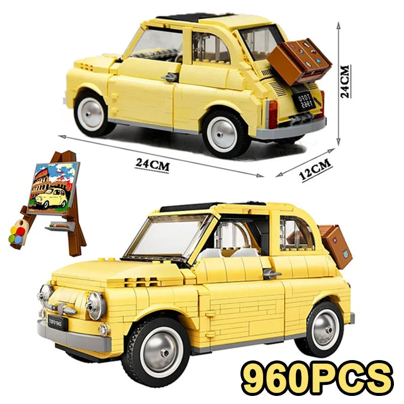 Fiat 500 Building Blocks 10271 Classic Yellow Car Model Creator (960pcs)