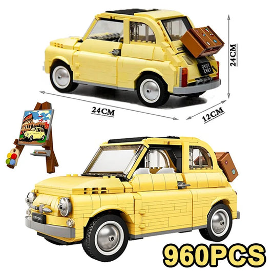 Fiat 500 Building Blocks 10271 Classic Yellow Car Model Creator (960pcs)