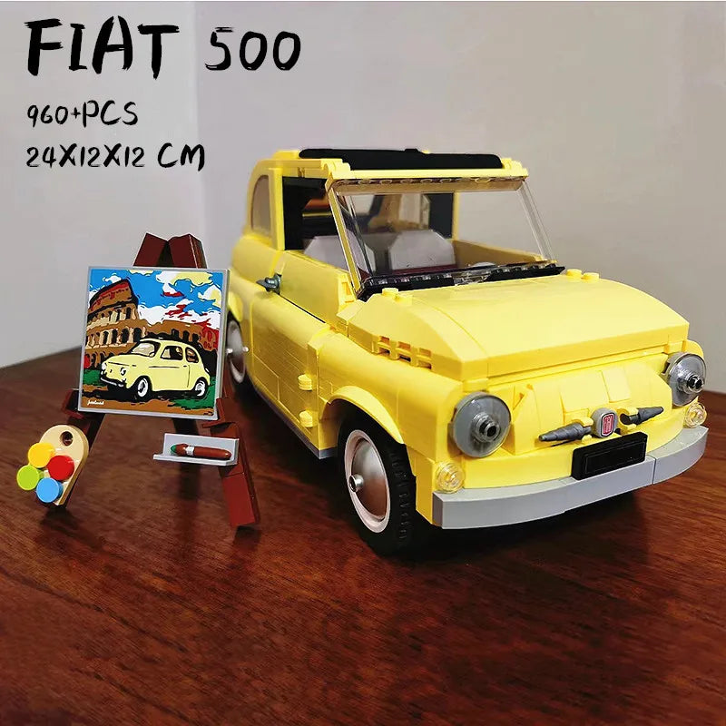 Fiat 500 Building Blocks 10271 Classic Yellow Car Model Creator (960pcs)