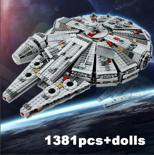Spaceship Stars Fighter Space For Millennium  Set Falcon Ship 75105 Model Building Blocks (1381Pcs)